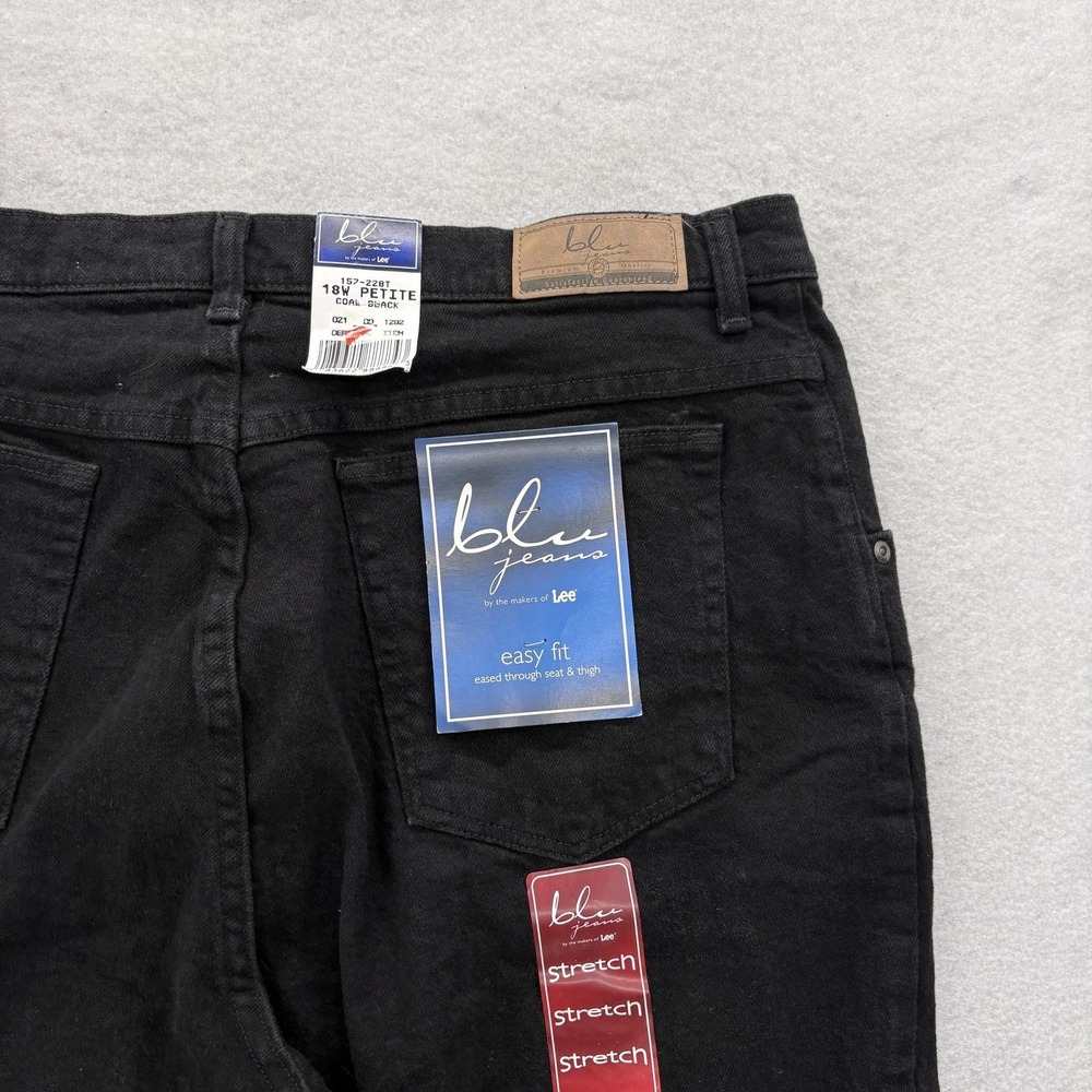 Vintage Lee Blu Jeans Easy Fit Straight Jeans Womens 18W Petite Black Stretch - Picture 10 of 11